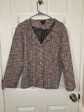Messini Tweed Pearl Button Blazer Jacket XL Pink Black Boucle Chic